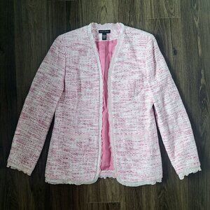 💙 Valerie Steven's Tweed Pink White Cotton Blend Shoulder Pads Blazer Size 8